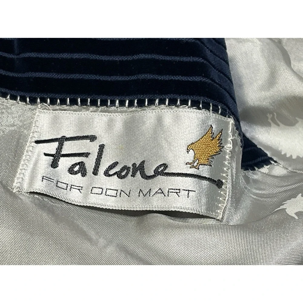 Vtg Falcone Double Breasted Navy Blue Striped Velvet Blazer Mens 42 ACTWU USA